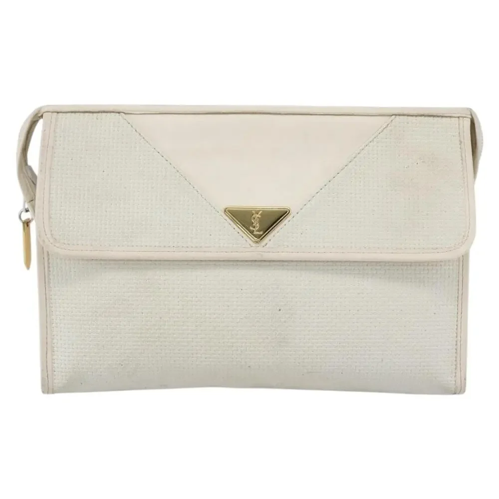 Saint Laurent Coated Canvas Clutch Bag White Gold